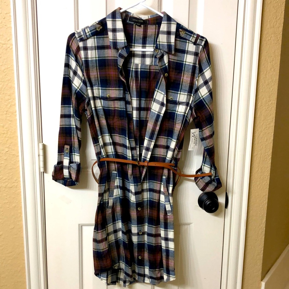Plaid shirt dress with belt